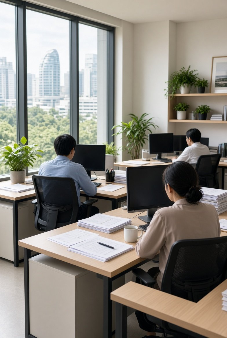 Translation team working in a Singapore office